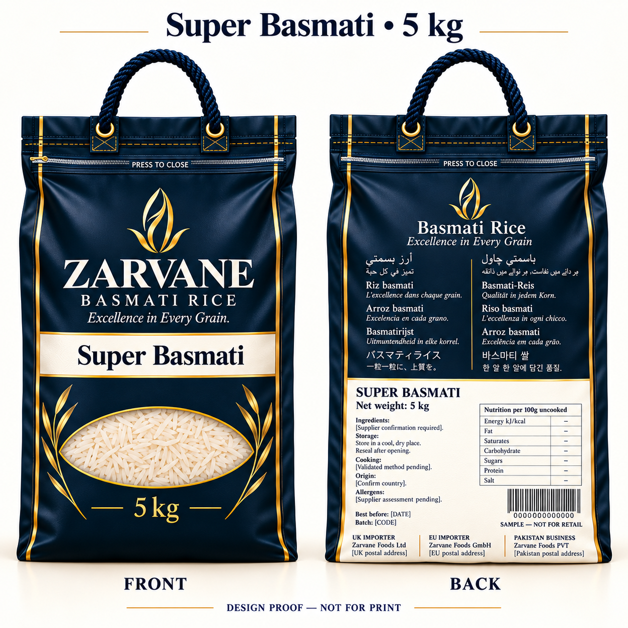 Zarvane Super Basmati rice bag