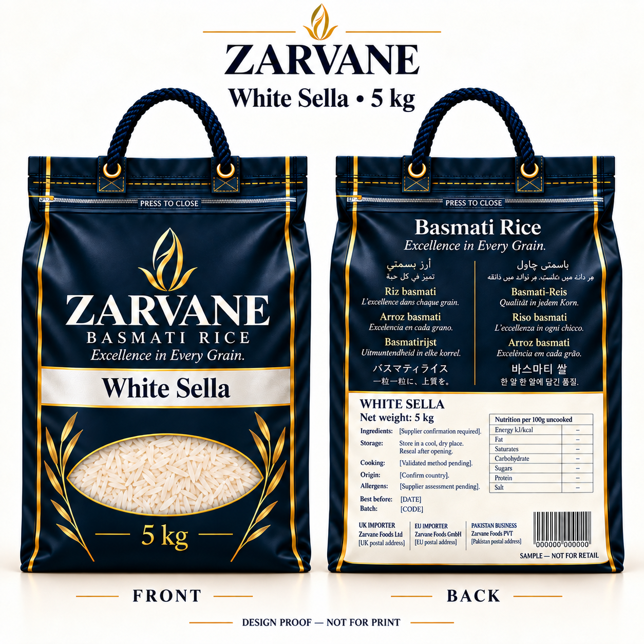Zarvane White Sella rice bag